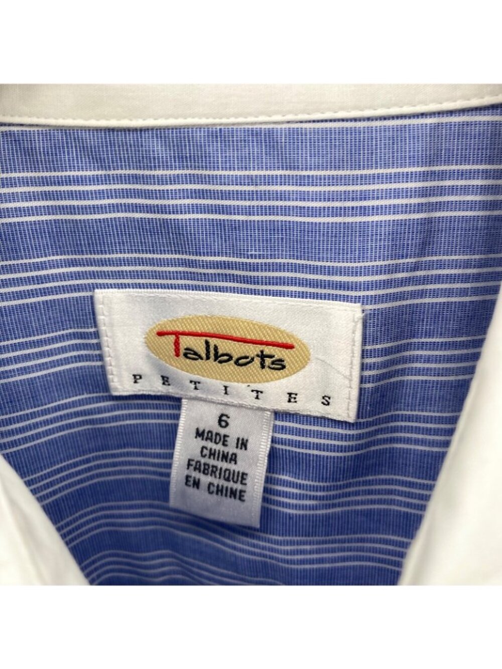Talbots Shirt Womens 6 Petite VTG Blue Striped Cotton Button Up Contrast Collar - Picture 5 of 10